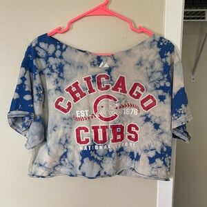 Chicago Cubs Oversized Off the Shoulder Tie-Dye Crop Top